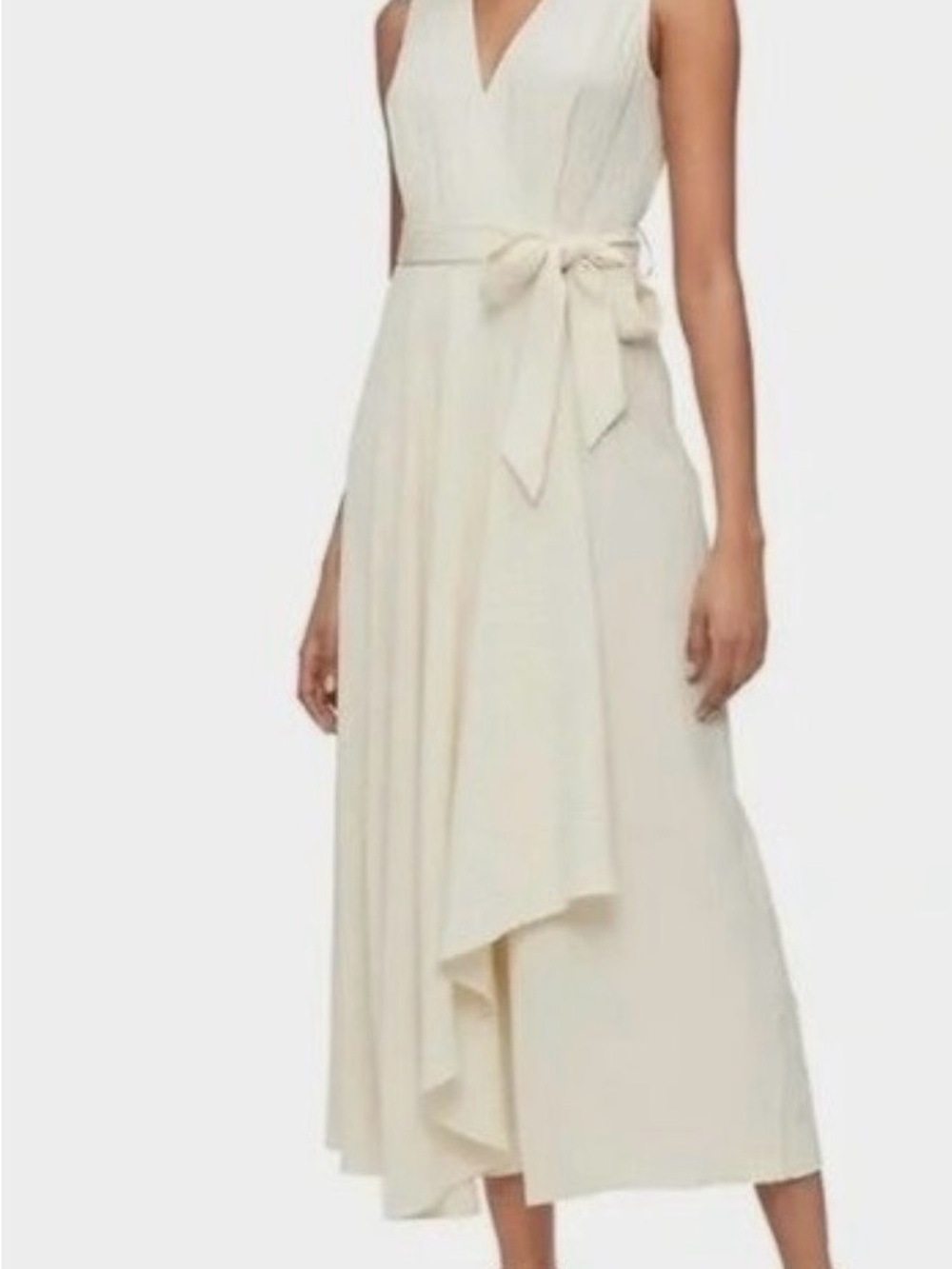Calvin Klein White Gauze Mock Wrap Jumpsuit Wide leg Sleeveless BohoWrap